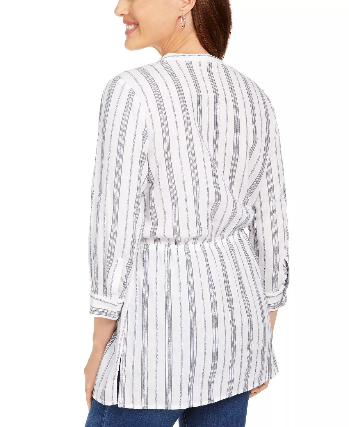 Charter Club Women's Striped Tie-Waist Cotton Top White Size Extra Large