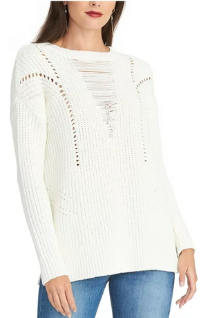 Rachel Roy Women's Textured Long Sleeve Crew Neck Sweater Natural Size XX-Large