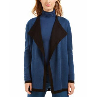 Anne Klein Women's Color Block Long Sleeve Open Cardigan Sweater Blue Size Large