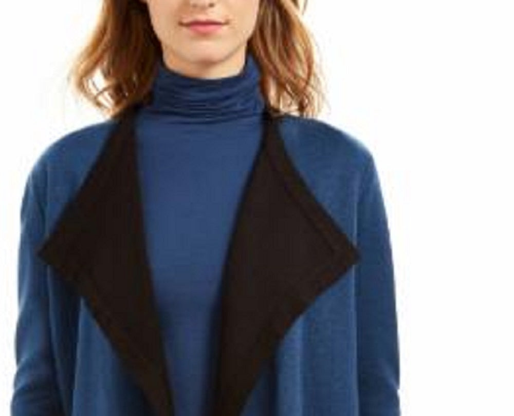 Anne Klein Women's Color Block Long Sleeve Open Cardigan Sweater Blue Size Large