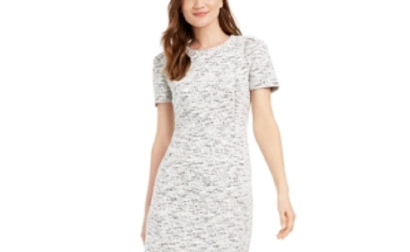 Calvin Klein Women's Textured Knit Short Sleeve Sheath Dress White Size 2