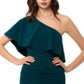 Xscape Women's Teal Ruffled Sleeveless Asymmetrical Neckline Below The Knee Body Con Cocktail Dress Green Size 12 Petite