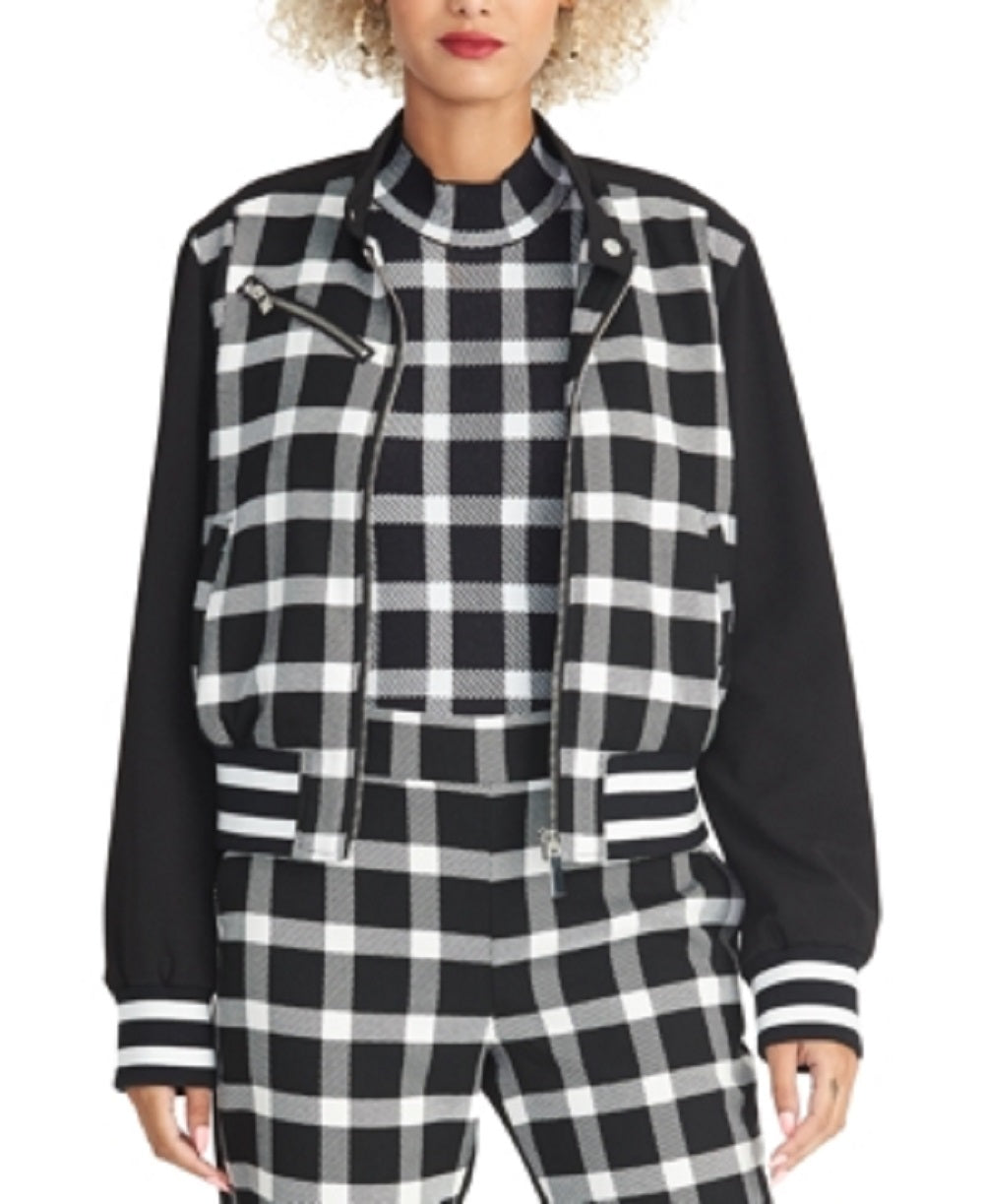 Rachel Roy Women's Plaid Zip Up Jacket Black Size Small