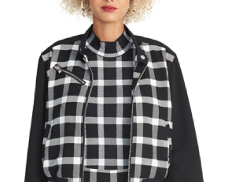 Rachel Roy Women's Plaid Zip Up Jacket Black Size Small