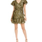 Kendall + Kylie Women's Metallic Surplice Cocktail Dress Golden/Black Size 12-14