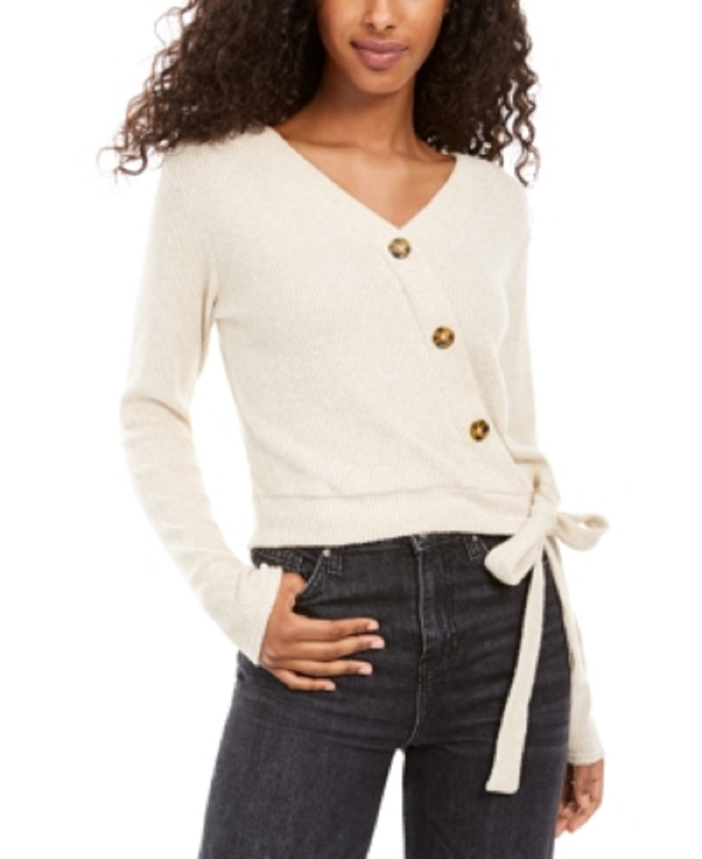 Hippie Rose Junior's Plush Surplice Ribbed Top Brown Size Small