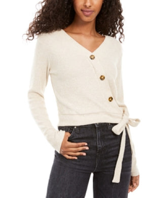 Hippie Rose Junior's Plush Surplice Ribbed Top Brown Size Small