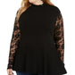 INC International Concepts Women's Lace Detail Peplum Blouse Black Size 0X