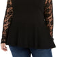 INC International Concepts Women's Lace Detail Peplum Blouse Black Size 0X