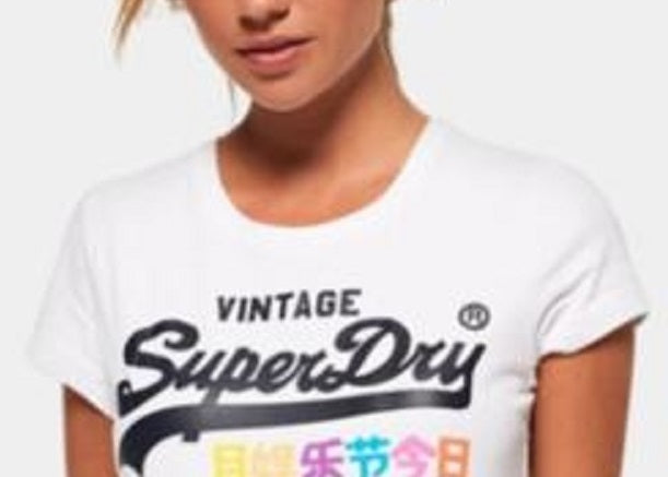 Superdry Women's Cotton Premium Goods Graphic T-Shirt White Size 12