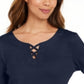 Karen Scott Women's Cotton Lace Up T-Shirt Blue Size X-Small