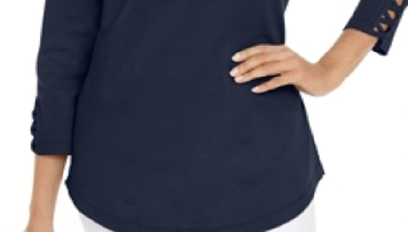 Karen Scott Women's Cotton Lace Up T-Shirt Blue Size X-Small