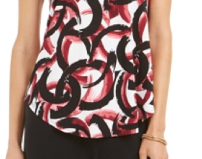 Alfani Women's Printed Round Hem T-Shirt Red Size P/SM