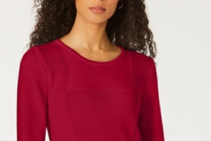 Karen Scott Women's Patchwork Stitch Pullover Sweater Red Small