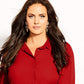 City Chic Women's Dynamic Collared Button Down Tunic Top Red Size Petite Small