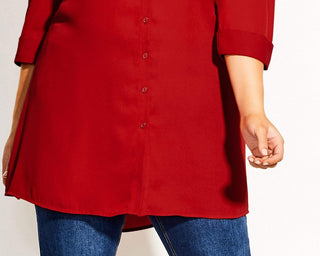 City Chic Women's Dynamic Collared Button Down Tunic Top Red Size Petite Small