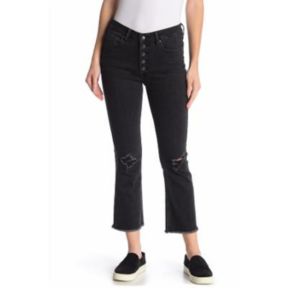Vigoss Women's Gwen Kick Flare Distressed Jeans Black Size 25