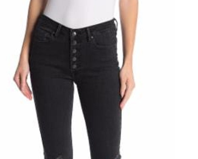 Vigoss Women's Gwen Kick Flare Distressed Jeans Black Size 25