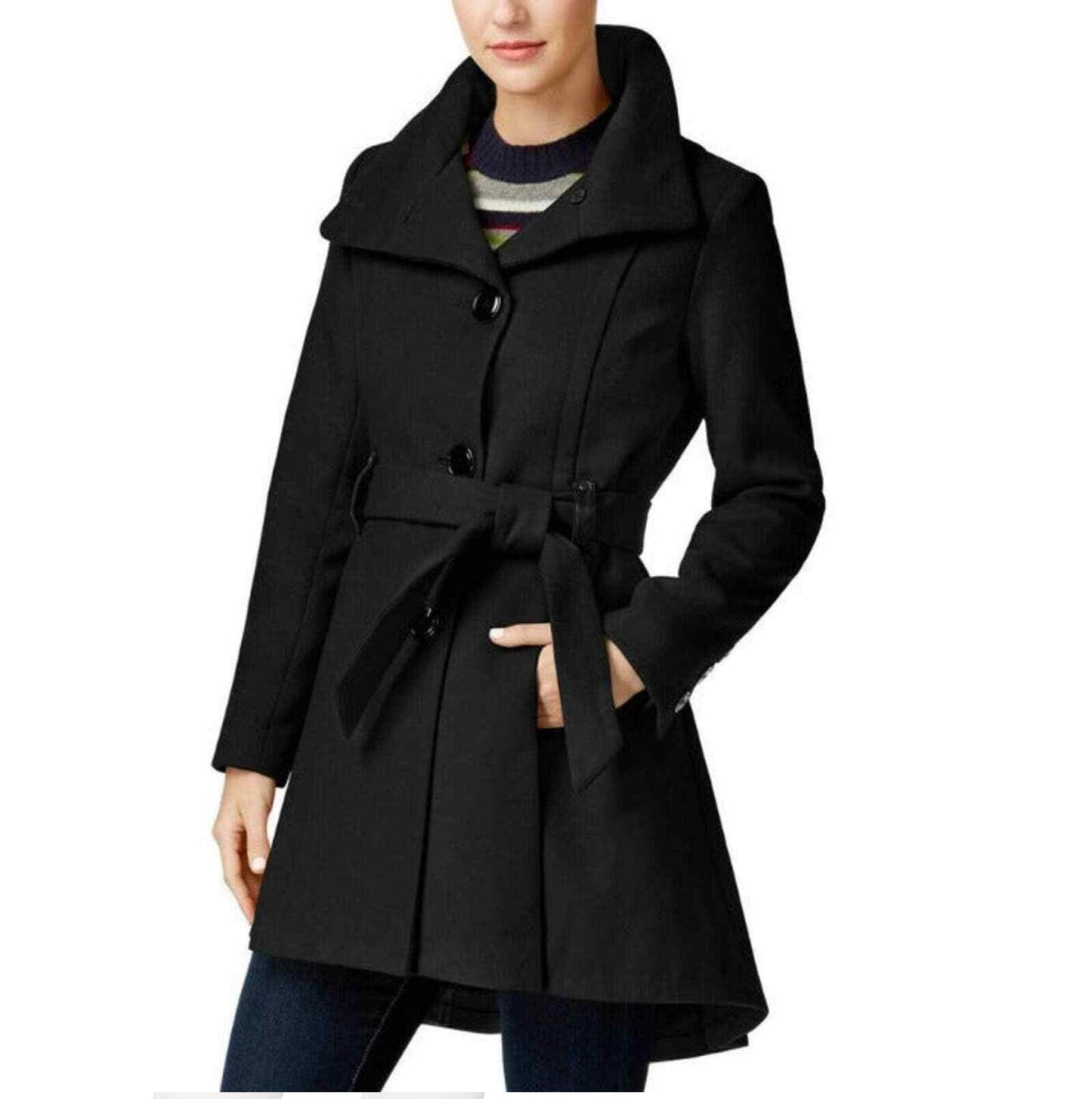 Madden Girl Juniors' Faux-Leather-Trim Skirted Coat Black  Size XS