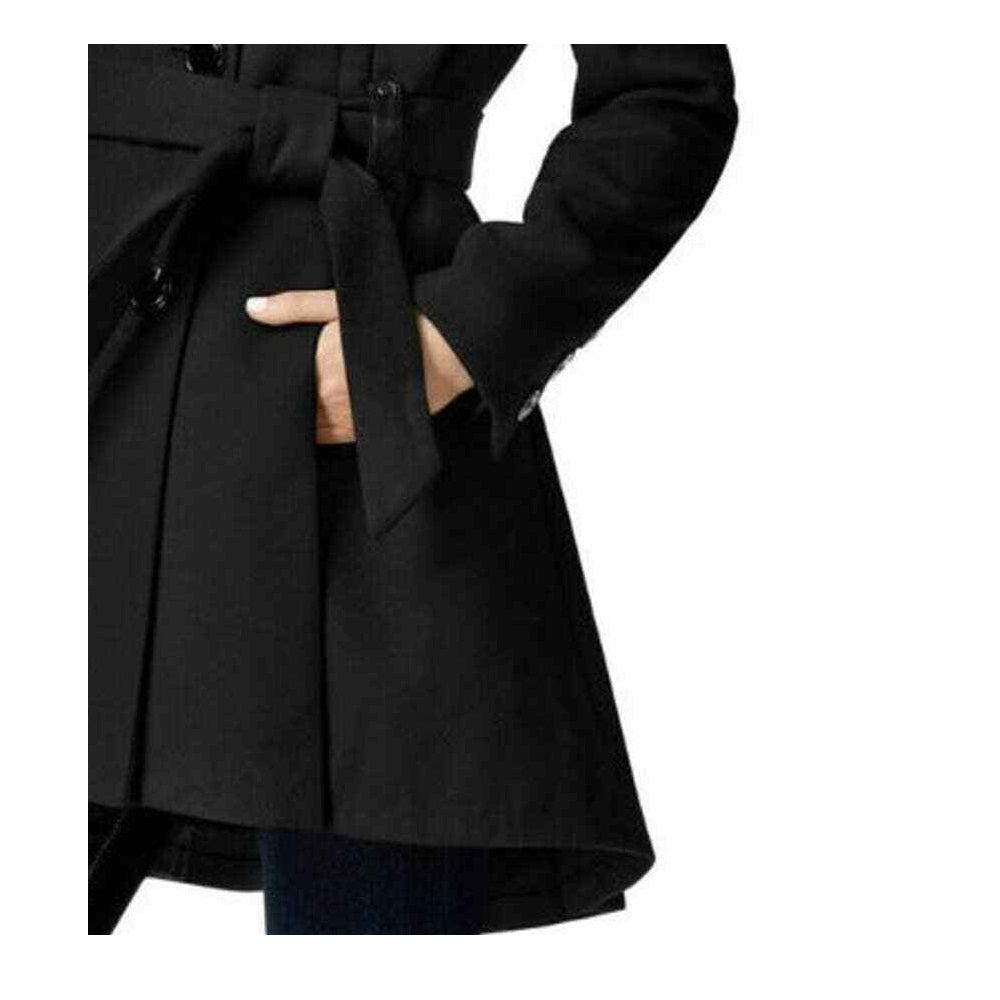 Madden Girl Juniors' Faux-Leather-Trim Skirted Coat Black  Size XS