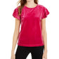 Maison Jules Women's Velvet Solid Short Sleeve Crew Neck Top Purple Size Medium