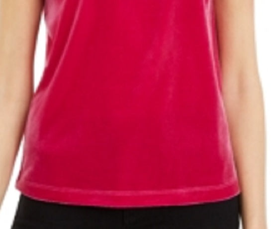 Maison Jules Women's Velvet Solid Short Sleeve Crew Neck Top Purple Size Medium