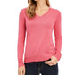Charter Club Women's Merino Wool Button Cuff V Neck Sweater Pink Size XX-Large