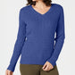 Karen Scott Women's Ribbed Long Sleeve V Neck Sweater Plus Blue Size XX-Large