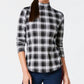 Charter Club Women's Cotton Plaid Top Black Size XX-Large