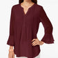Charter Club Women's Double Ruffle Solid Pintuck Top Red Size Large