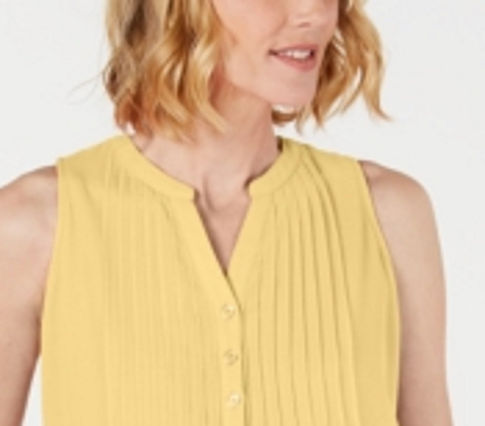 Charter Club Women's Sleeveless Pintuck Blouse Yellow Size Small
