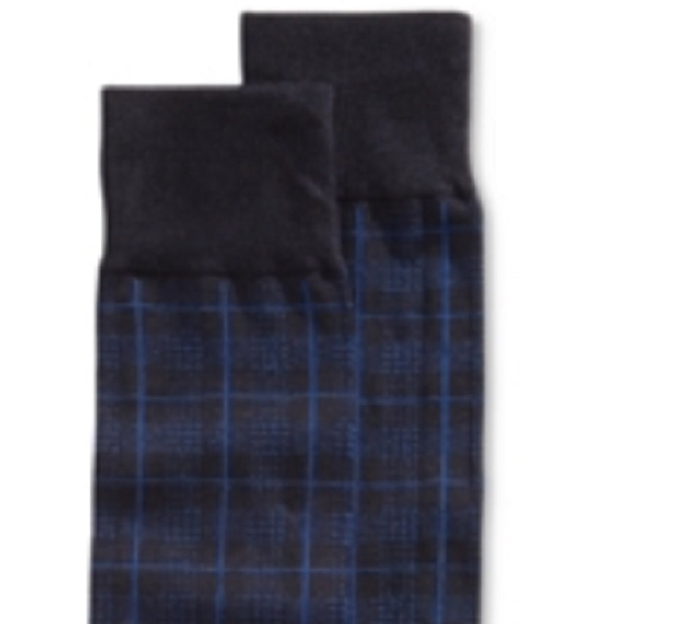 Perry Ellis Men's Microfiber Houndstooth Dress Socks Blue Size Regular