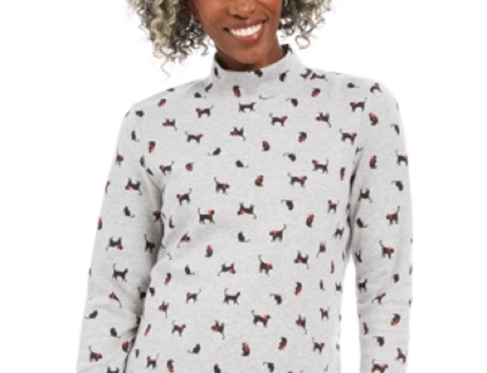 Karen Scott Women's Printed Mock Neck Top Grey Size Petite Small