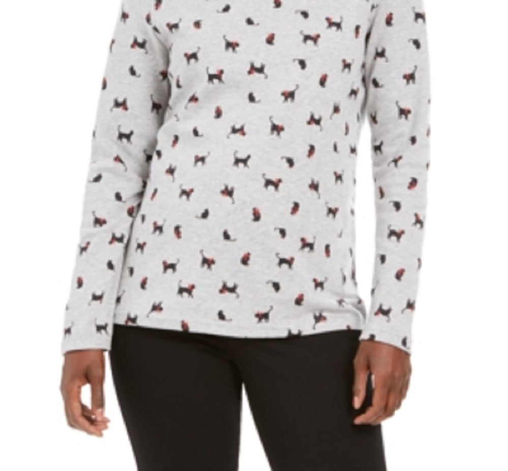 Karen Scott Women's Printed Mock Neck Top Grey Size Petite Small