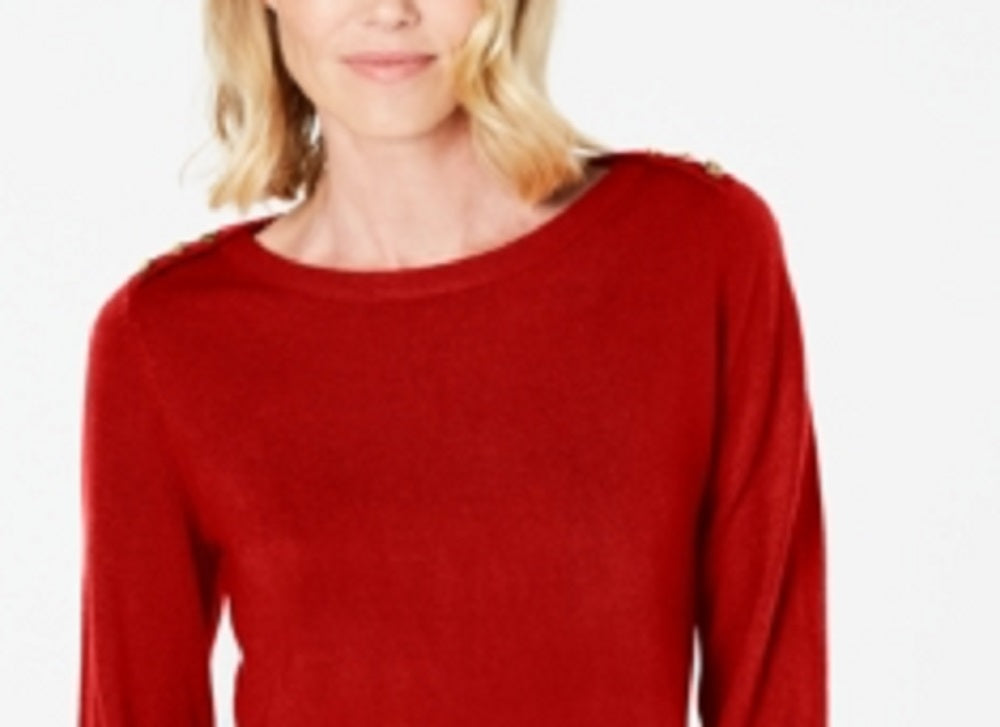 Karen Scott Women's Button Shoulder Sweater Red Size Petite S