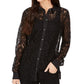 Charter Club Women's Lace Button Up Shirt Deep Black Size Petite XL