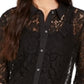 Charter Club Women's Lace Button Up Shirt Deep Black Size Petite XL
