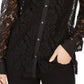 Charter Club Women's Lace Button Up Shirt Deep Black Size Petite XL