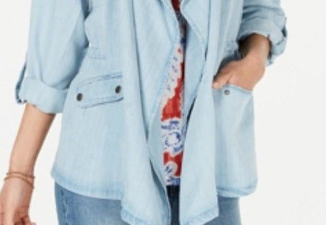 Style & Co Women's Draped Chambray Jacket Blue Size Petite P