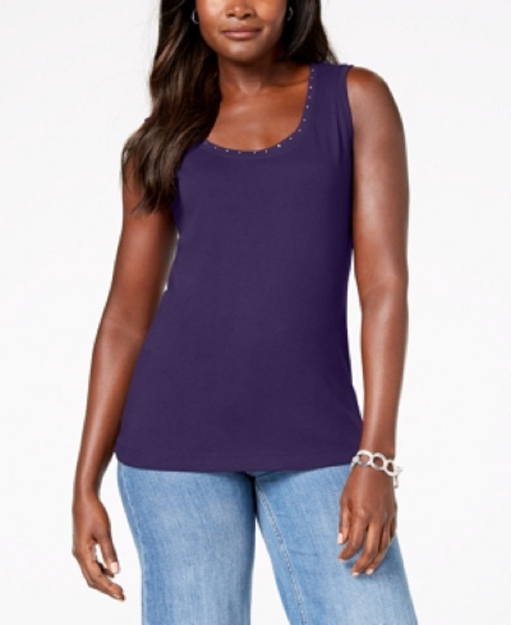 Karen Scott Women's Embellished Sleeveless Scoop Neck Tank Top PurpleSize Petite Small