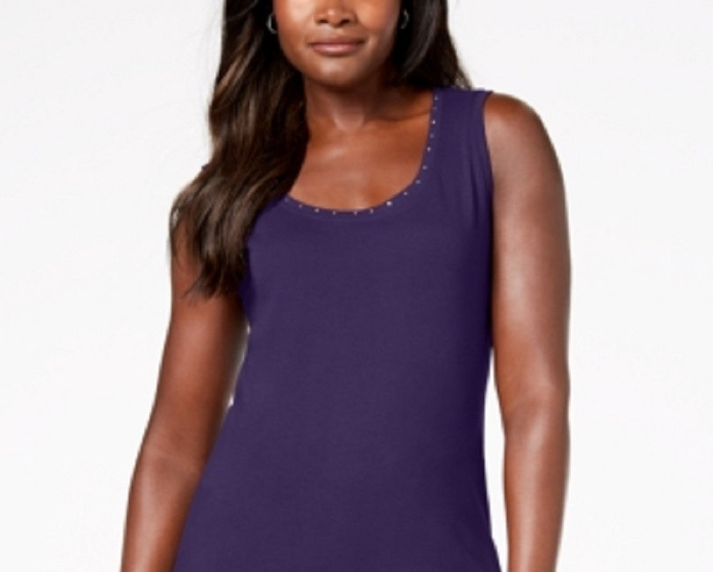 Karen Scott Women's Embellished Sleeveless Scoop Neck Tank Top PurpleSize Petite Small