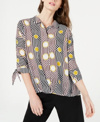 Alfani Women's Geometric Print Blouse Yellow Size Petite XL