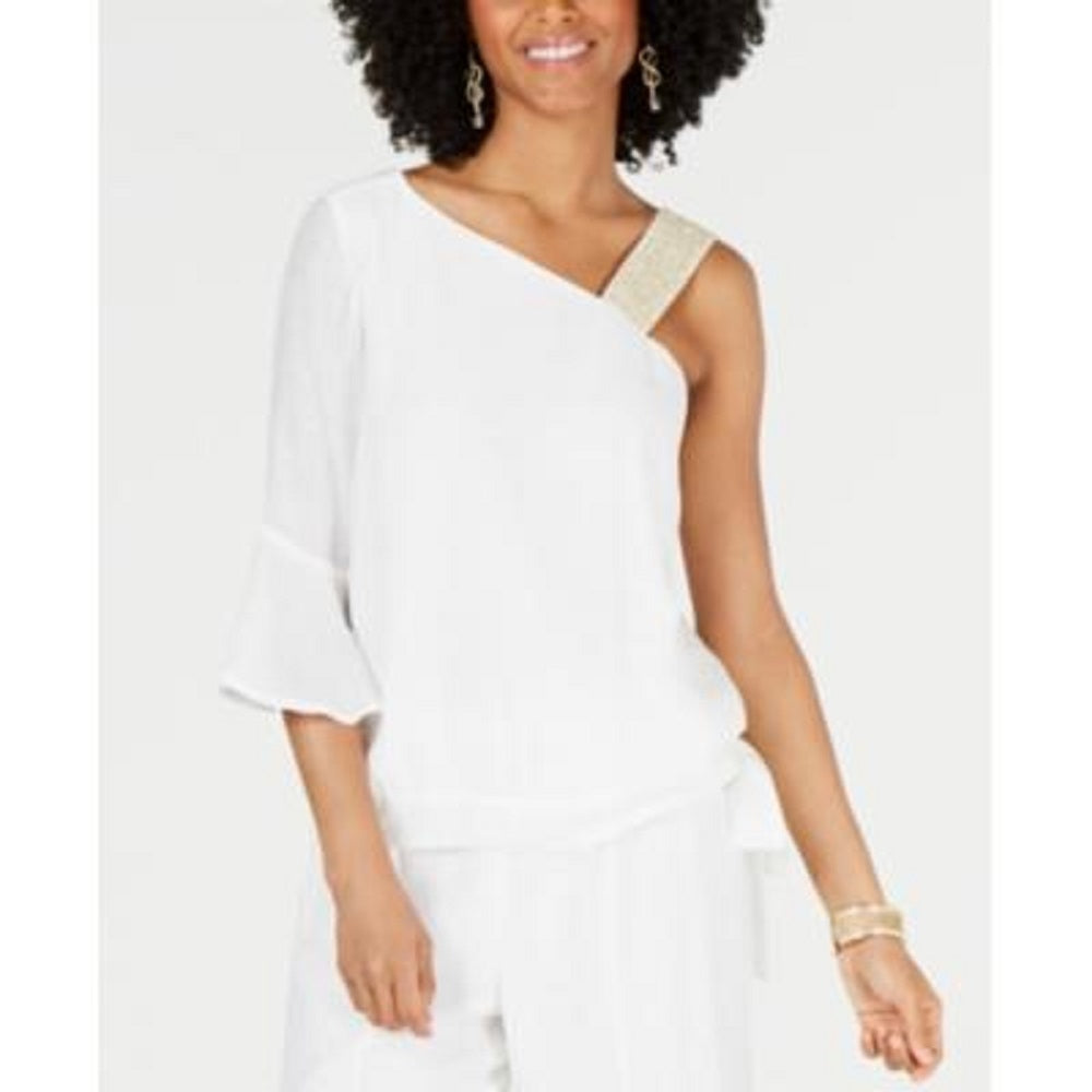 Thalia Sodi Women's Gauze One Shoulder Tie Hem Top White Size Small