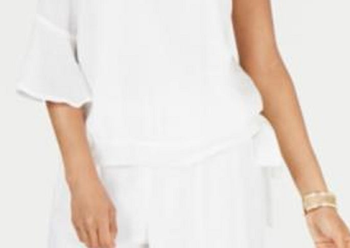 Thalia Sodi Women's Gauze One Shoulder Tie Hem Top White Size Small