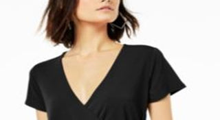 Bar III Women's Grommet Faux Wrap Top Black Size X-Small