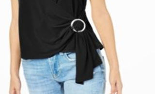 Bar III Women's Grommet Faux Wrap Top Black Size X-Small