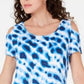 JM Collection Women's Printed Cold Shoulder Top Blue Size Petite L
