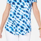 JM Collection Women's Printed Cold Shoulder Top Blue Size Petite L