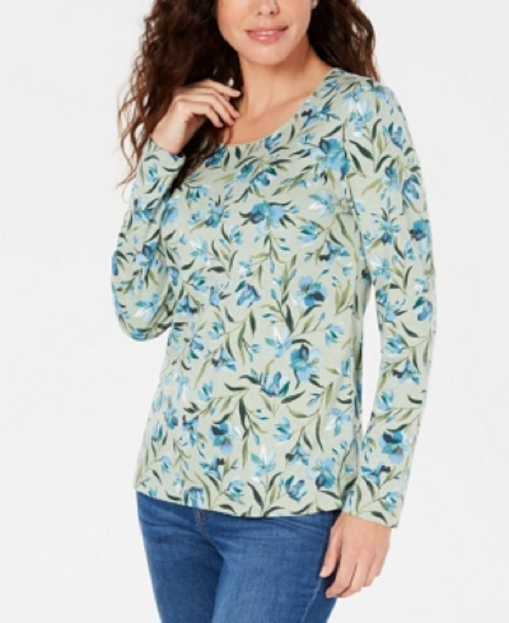 Karen Scott Women's Audra Oasis Scoop Neck Top Green Size Medium