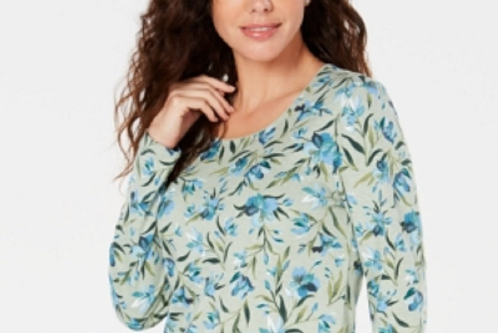Karen Scott Women's Audra Oasis Scoop Neck Top Green Size Medium